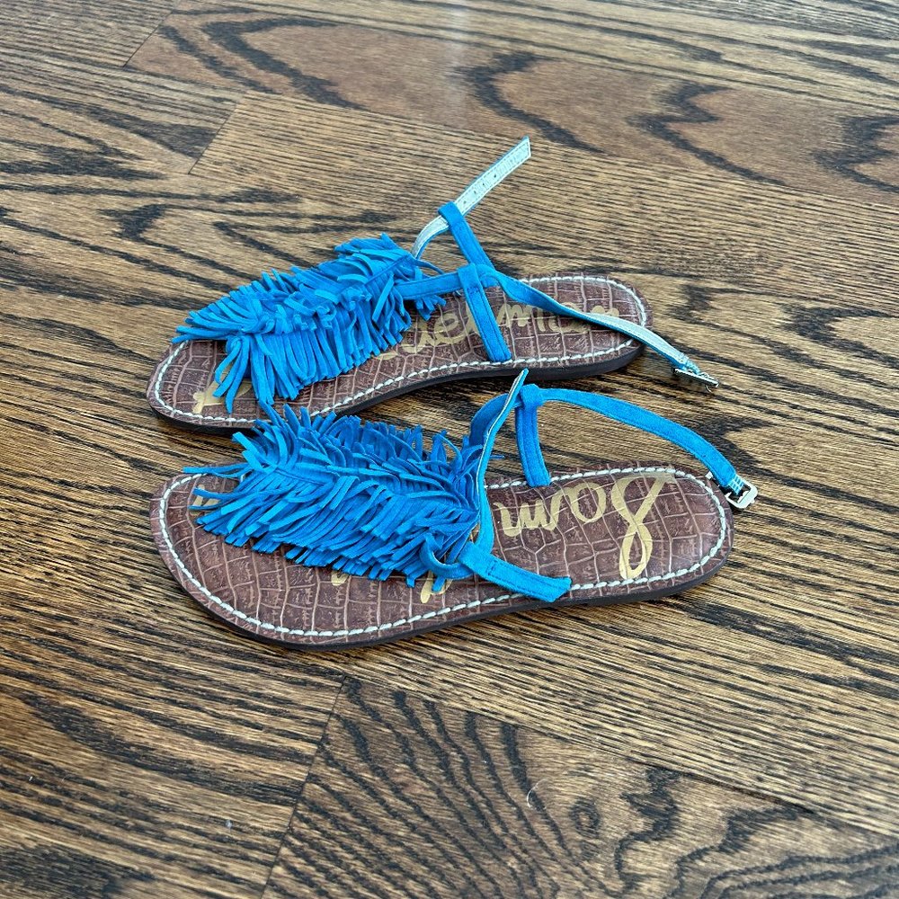 SAM EDELMAN VINTAGE BLUE VACATION FLAT SANDALS (size 5.5)